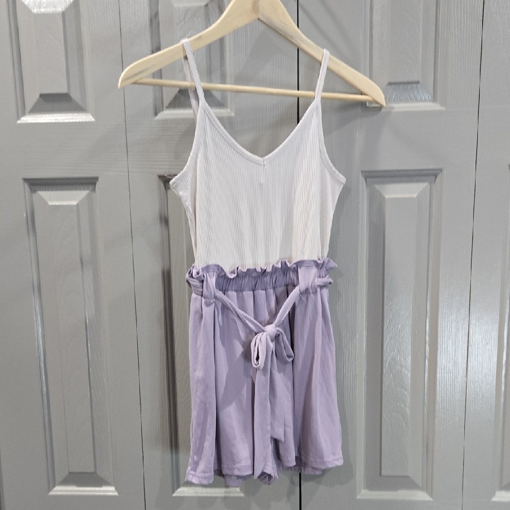 NWOT White and Lavender Spaghetti Strap Knit Romper SIZE SMALL